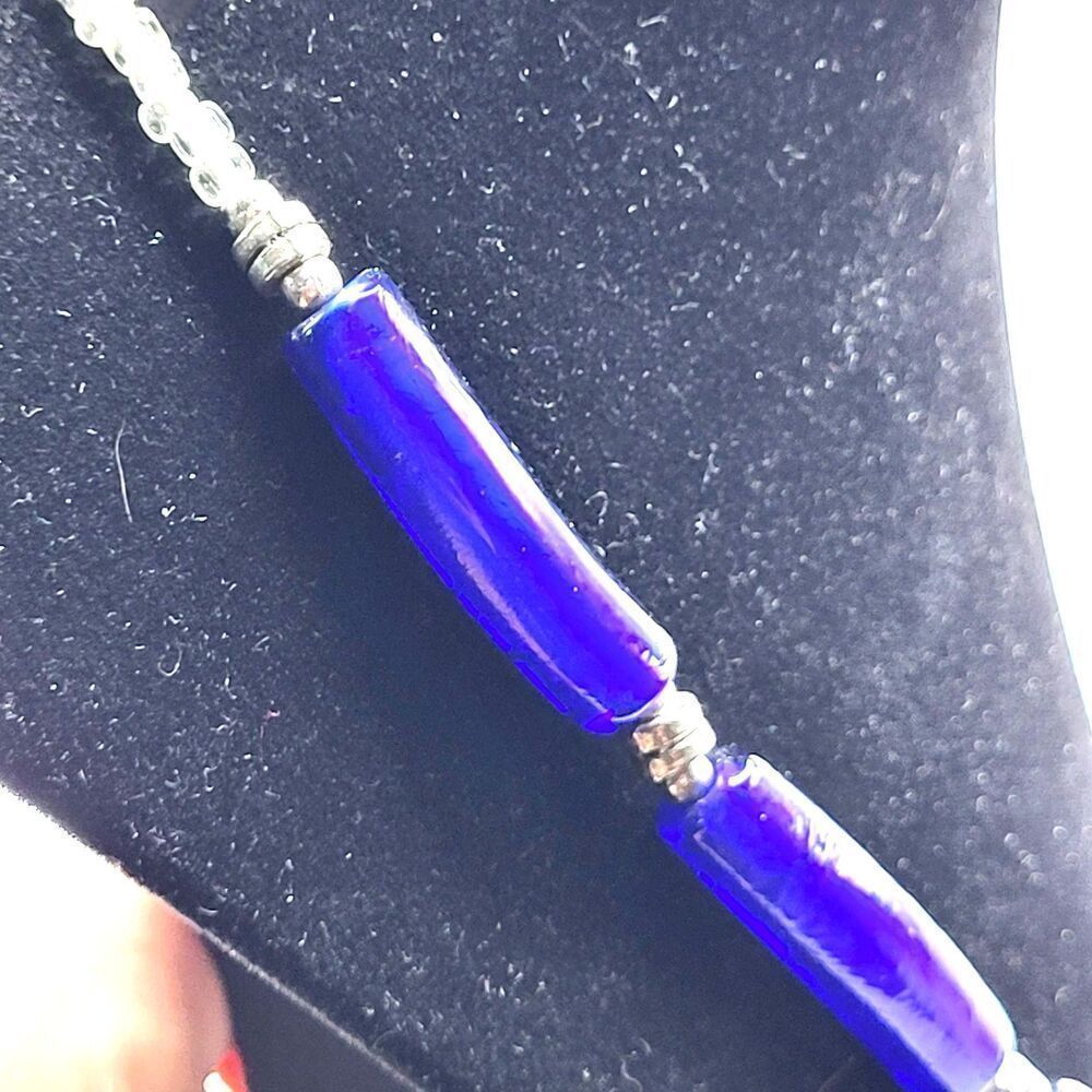 Stunning Chunky Cobalt Blue Glass Necklace 20.5in
